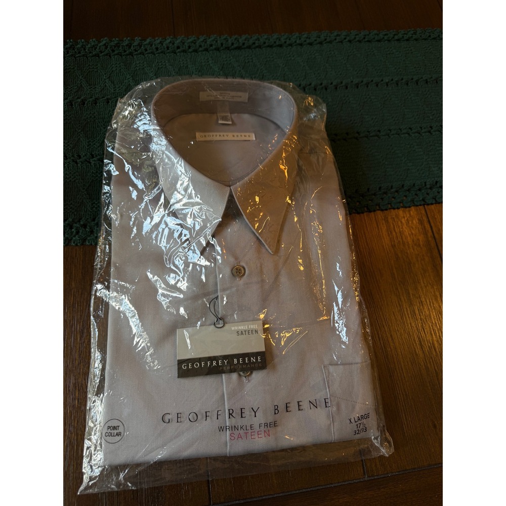 Geoffrey Beene Mens XL Dress Shirt 17.5 32/33 Greystone Sateen Wrinkle Free NEW